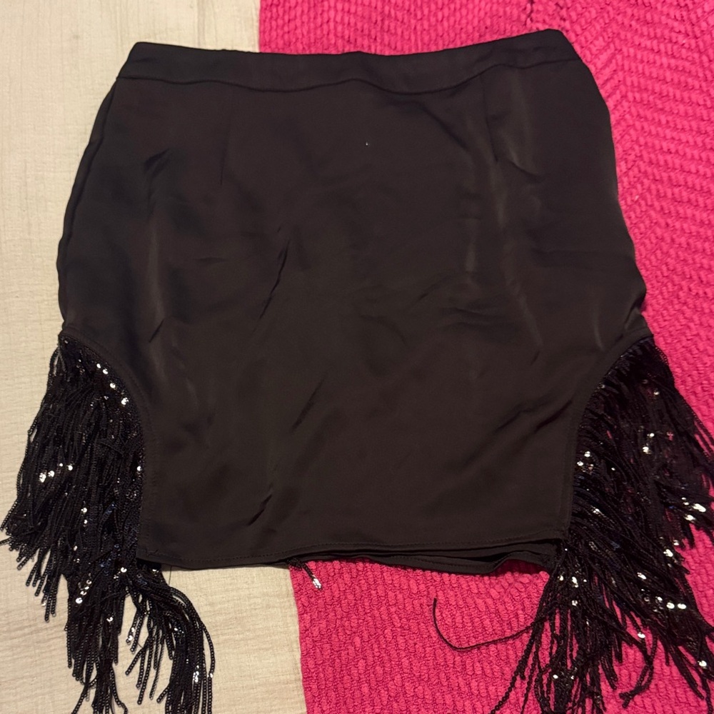Elegant Black Fringe Mini Skirt